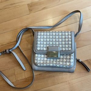 Nine West gray and white checked cross-body purse
